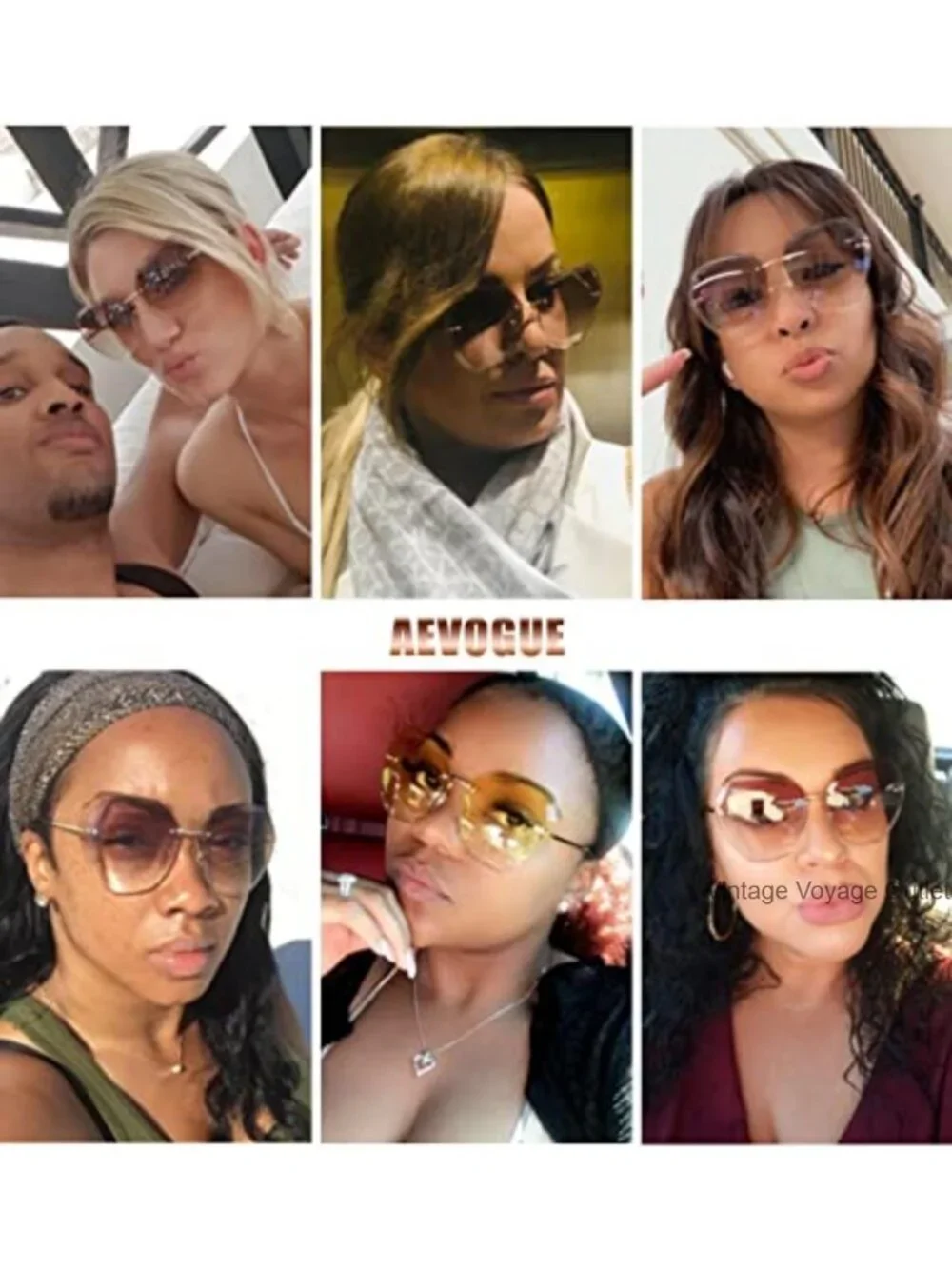 Oversized Rimless Sunglasses UV400 Diamond Cut Metal Frame Women